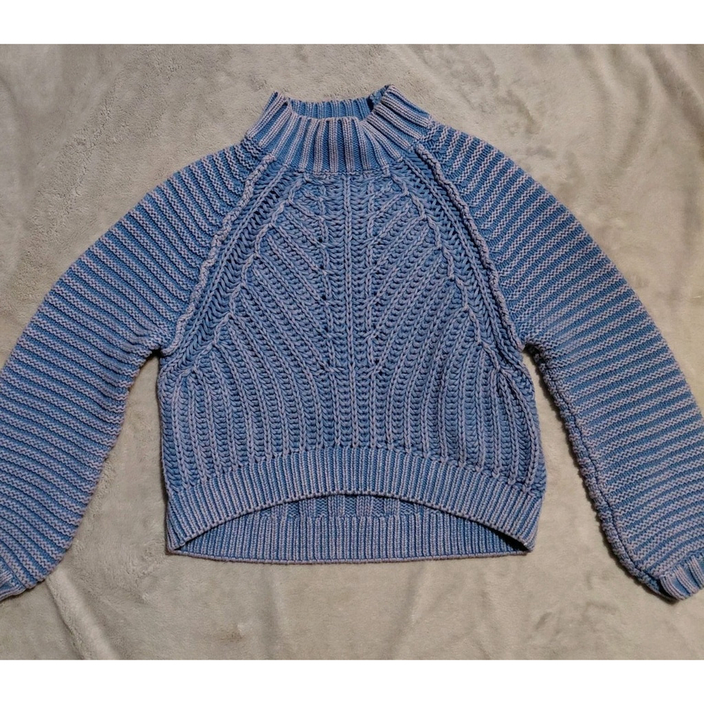 Free People Sweater Sweetheart Chunky Rib Knit Blue Purple Pullover Size XS - Picture 5 of 11